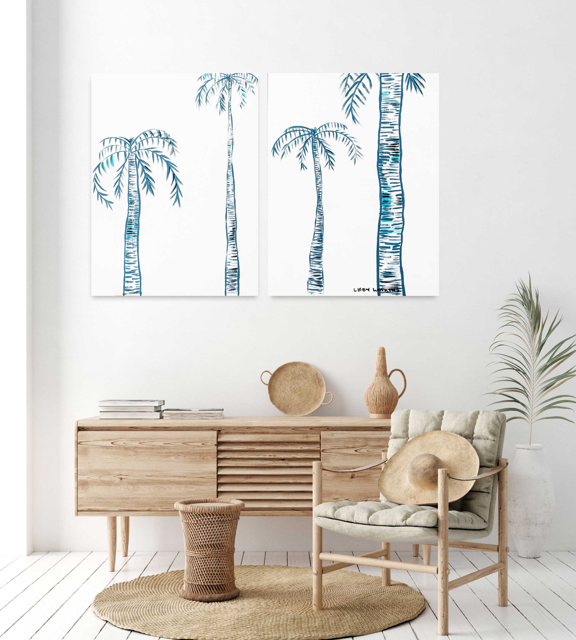 Indigo Ink Palms Canvas Print 102cm x 76cm