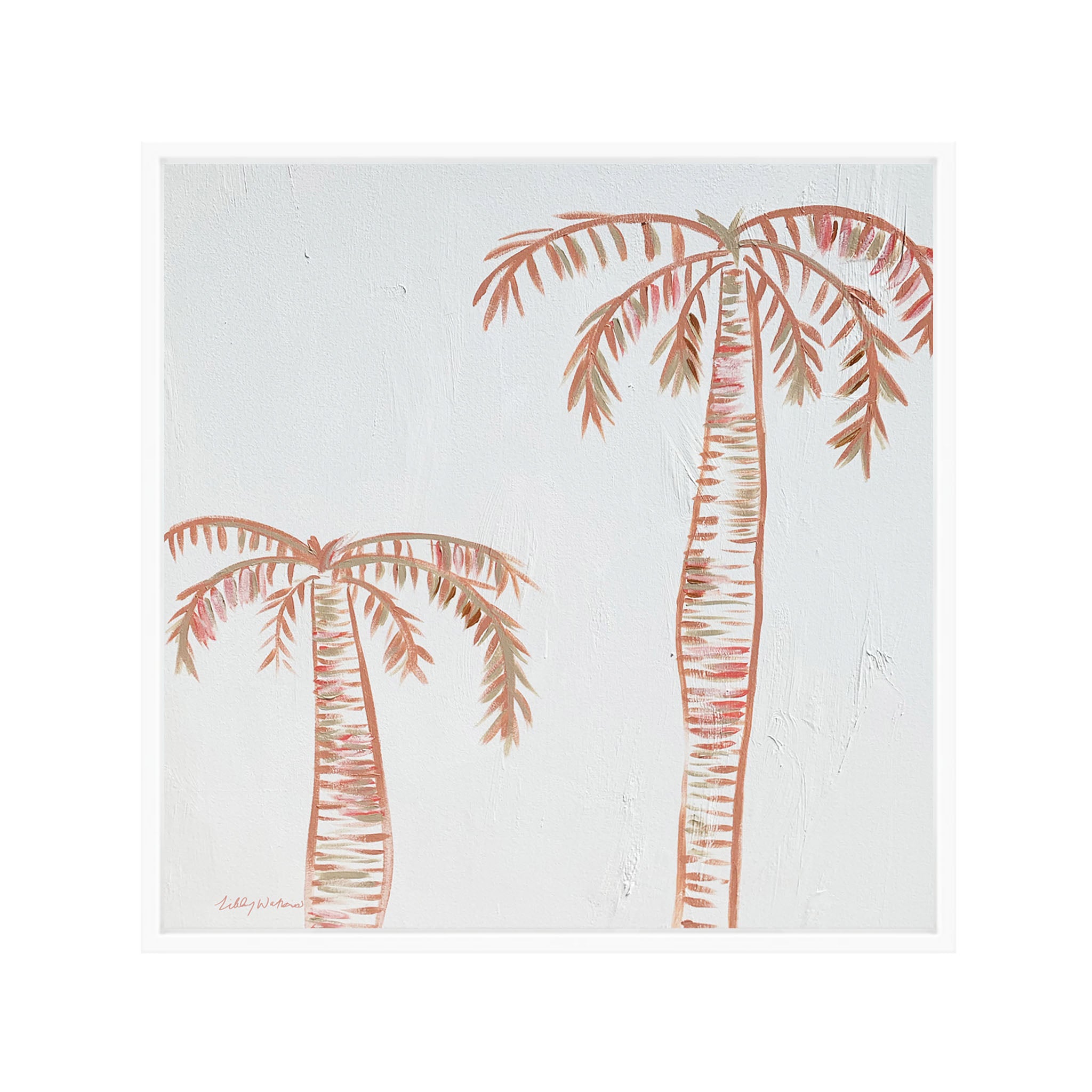 Ink Palms Blush and Neutral Canvas Print Framed 1253 x 1253 mm