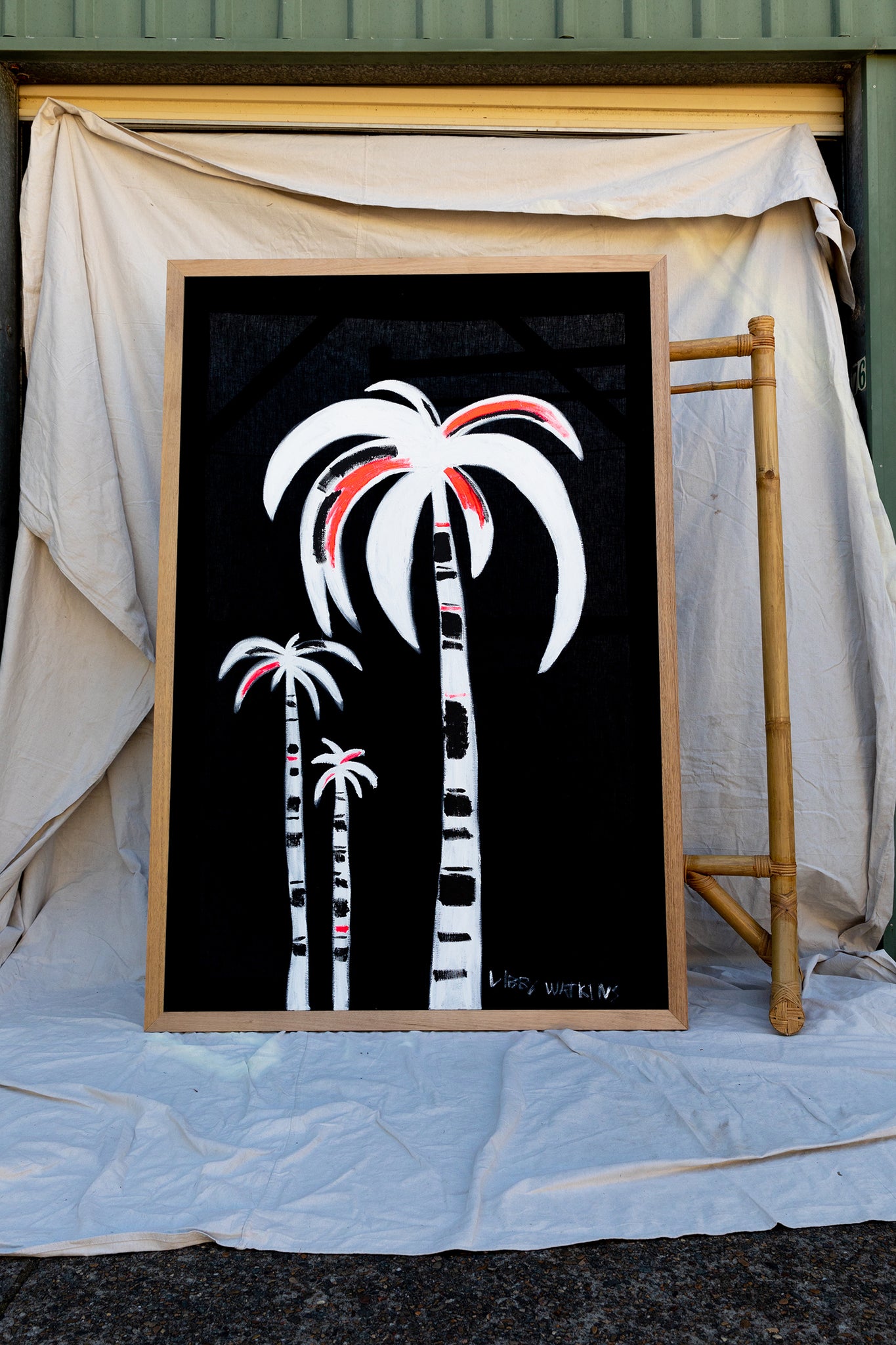Supersize Linen Contrast Palms Fluro Pop 181 x 121 cm