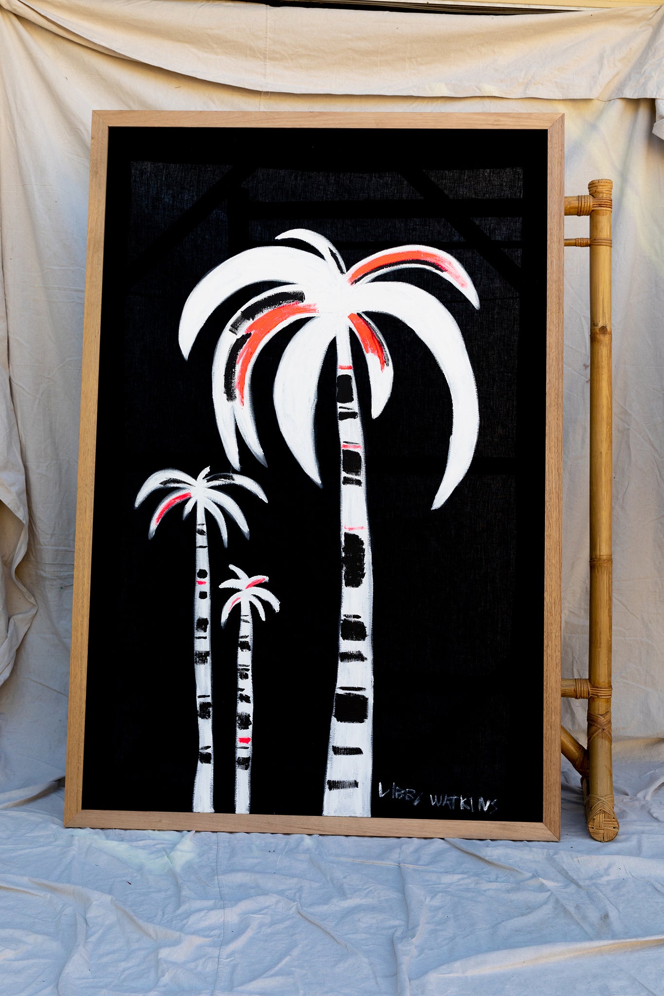 Supersize Linen Contrast Palms Fluro Pop 181 x 121 cm