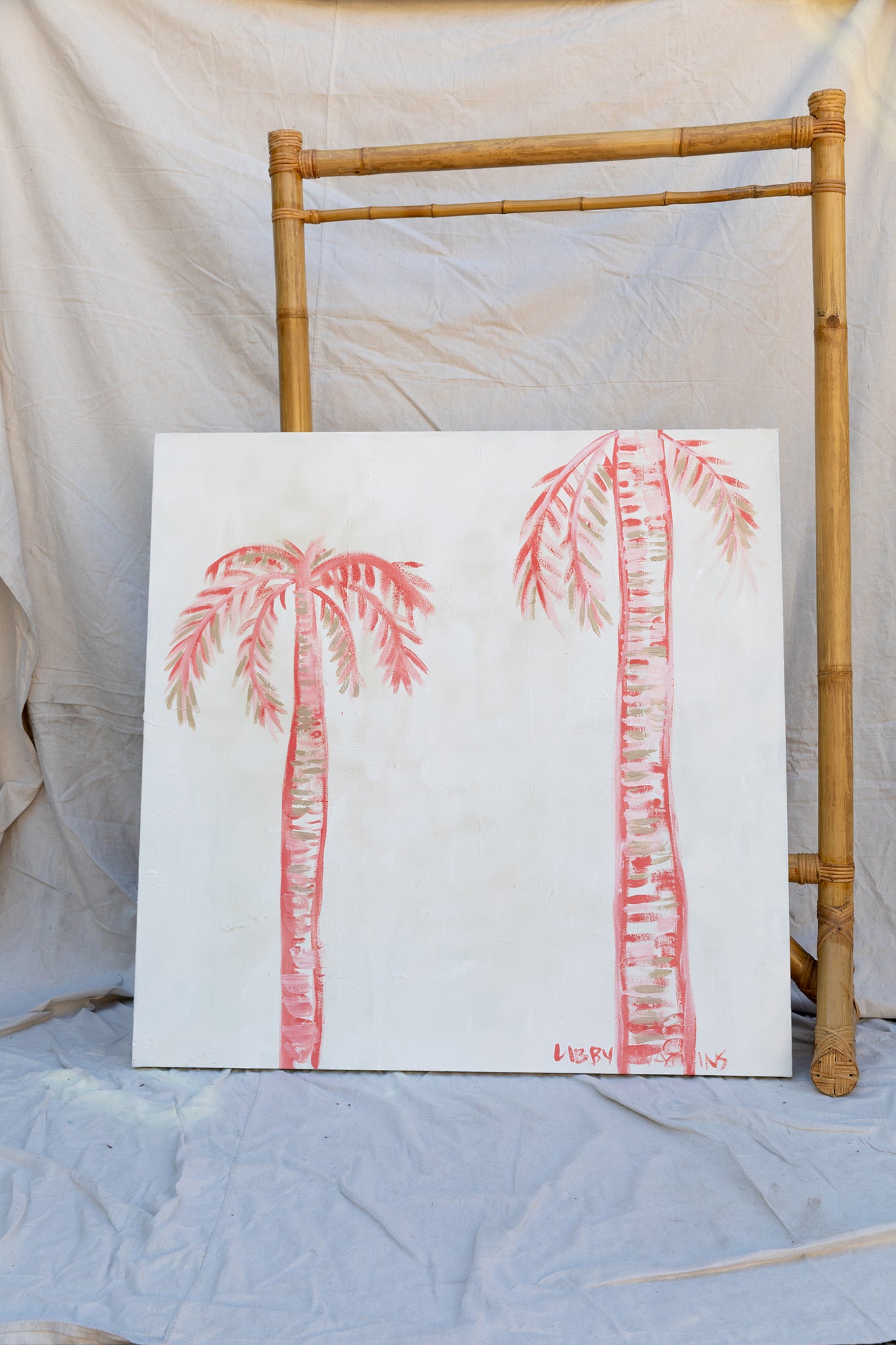 Ink Palms Blushing 100 x 100 cm