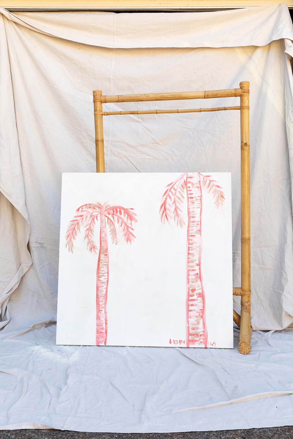 Ink Palms Blushing 100 x 100 cm
