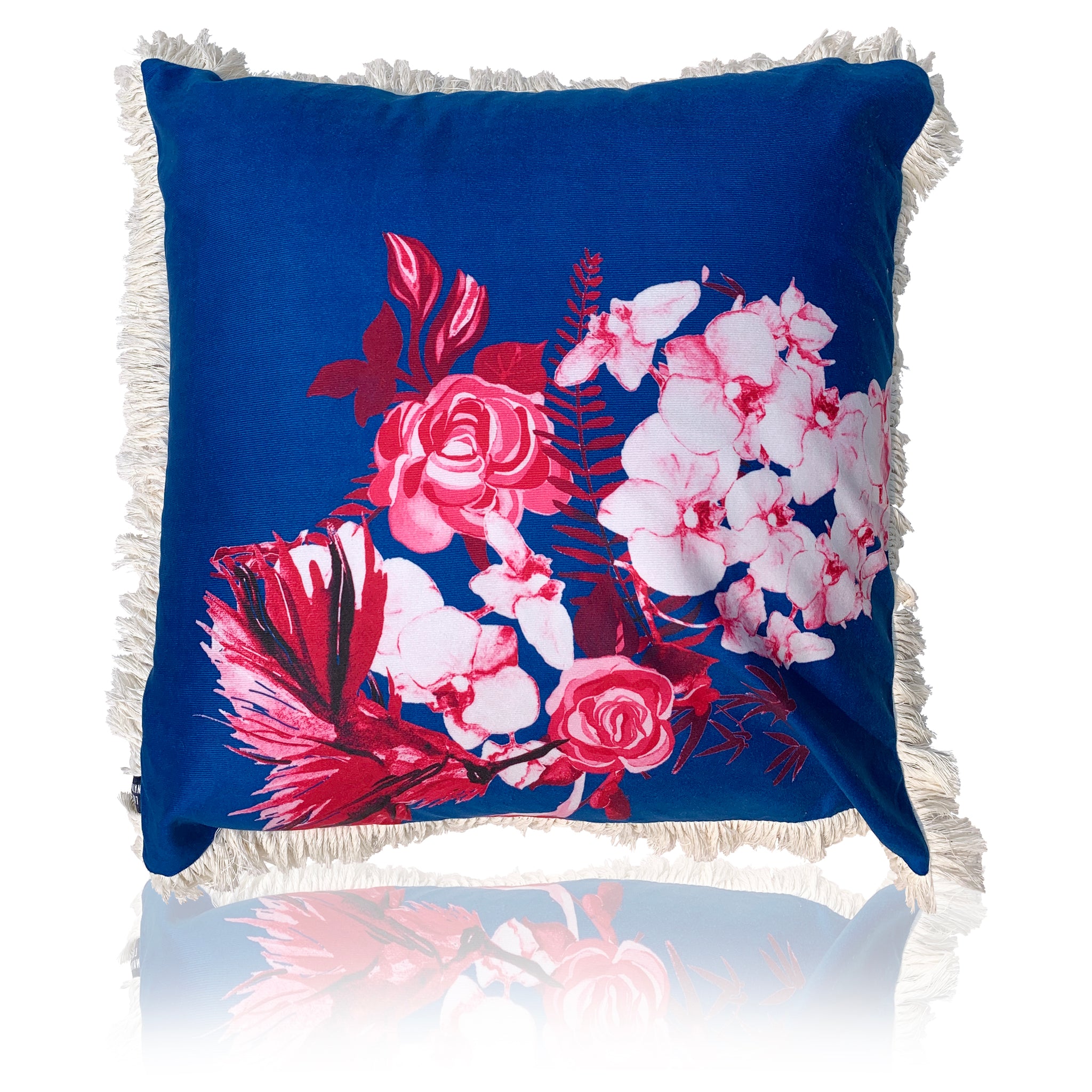 Fleur de Paradis Cushion - 60cm with Fringing Blue