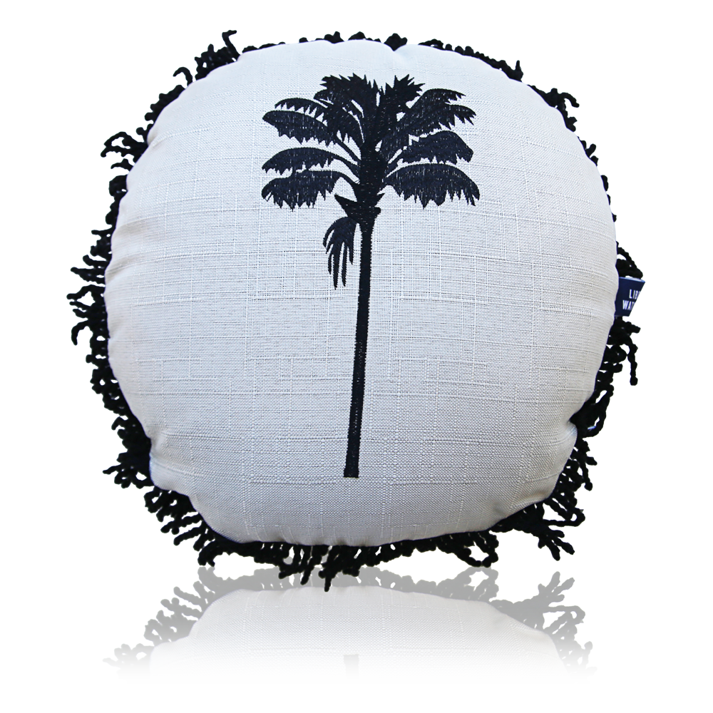 Round Fringed Embroidered Cushion in Coco Cabana