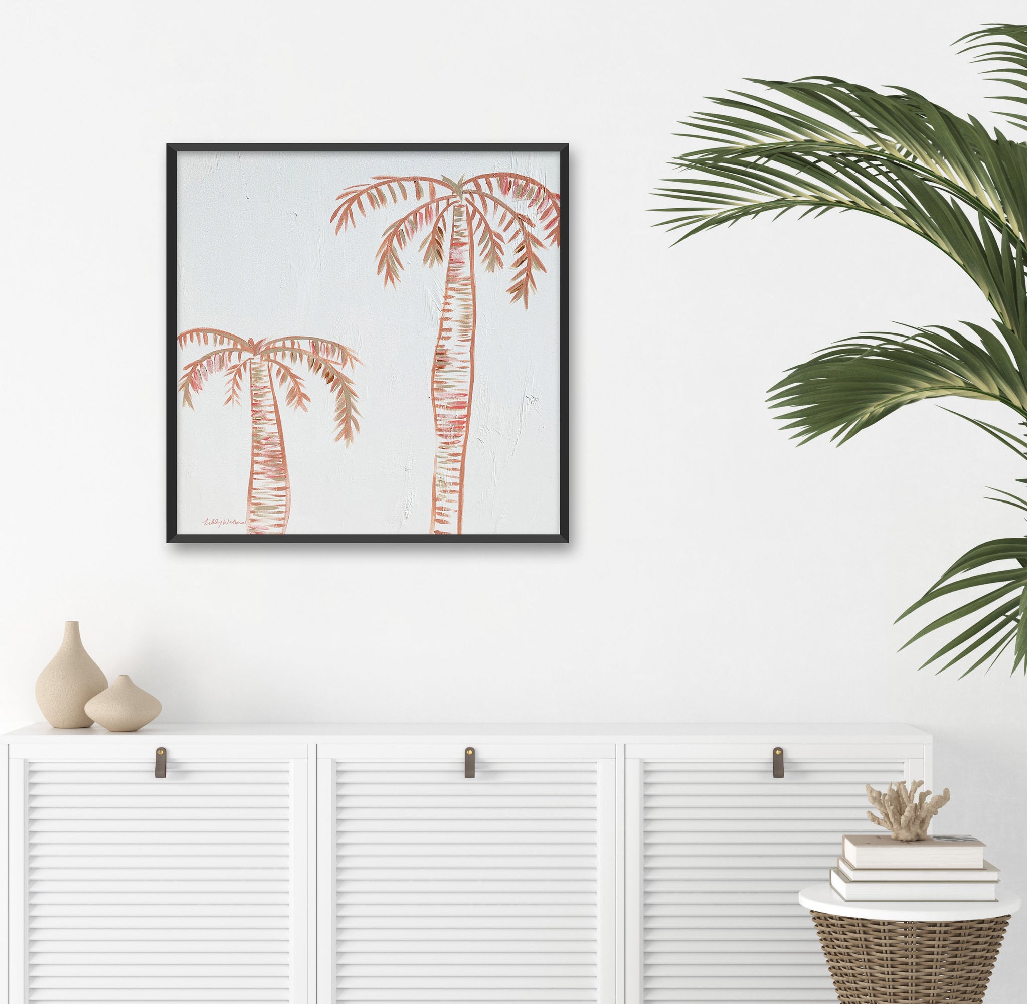 Ink Palms Blush and Neutral Canvas Print