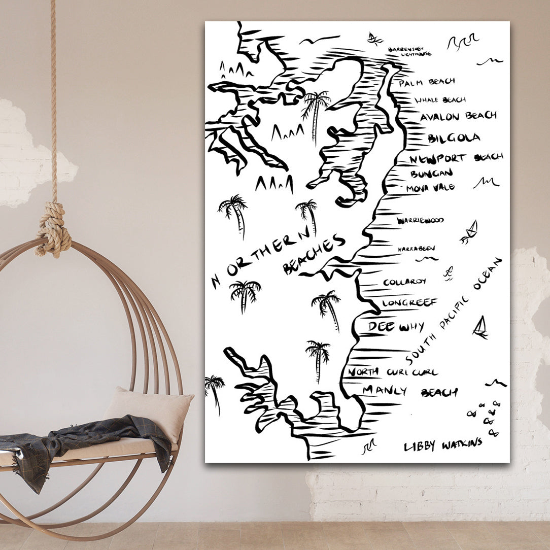 Northern Beaches, Sydney,  Australia Pirate Map Canvas Print