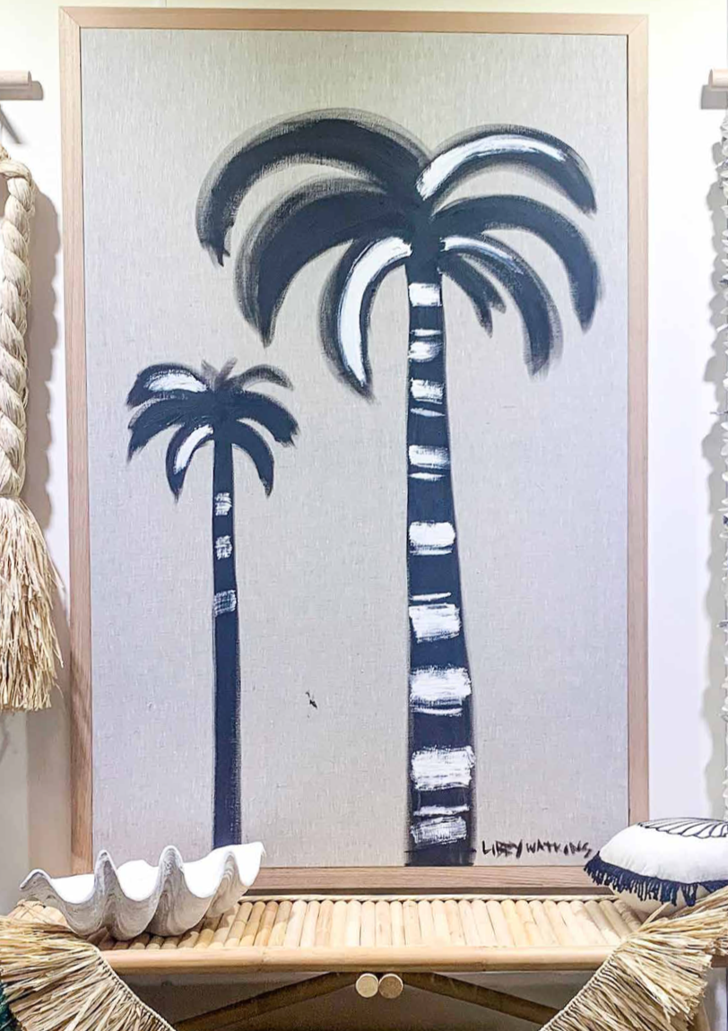 Linen Contrast Ink Palm hand painted Canvas by Libby Watkins