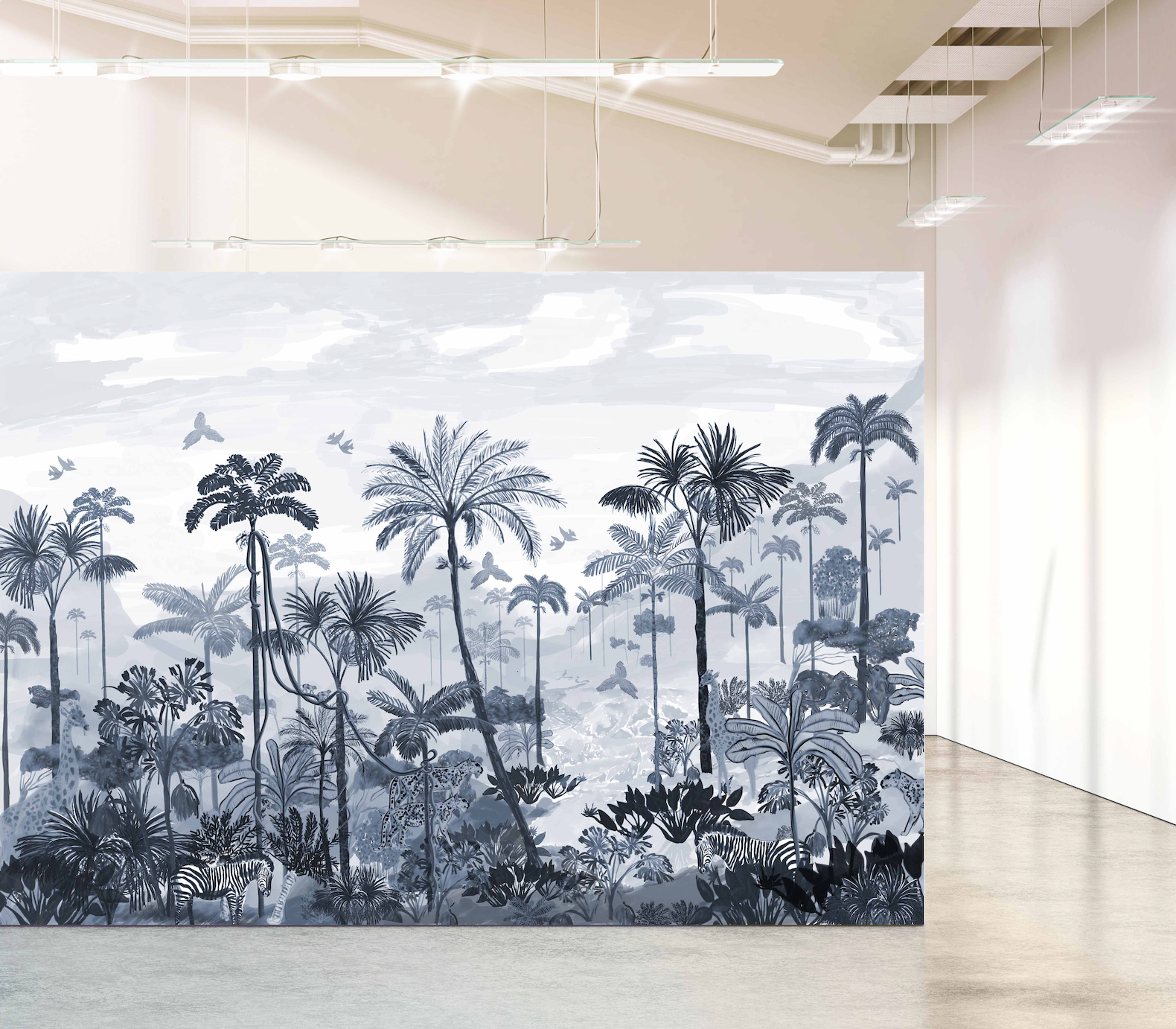 Tropical Jungle Paradiso In INDIGO Wallpaper